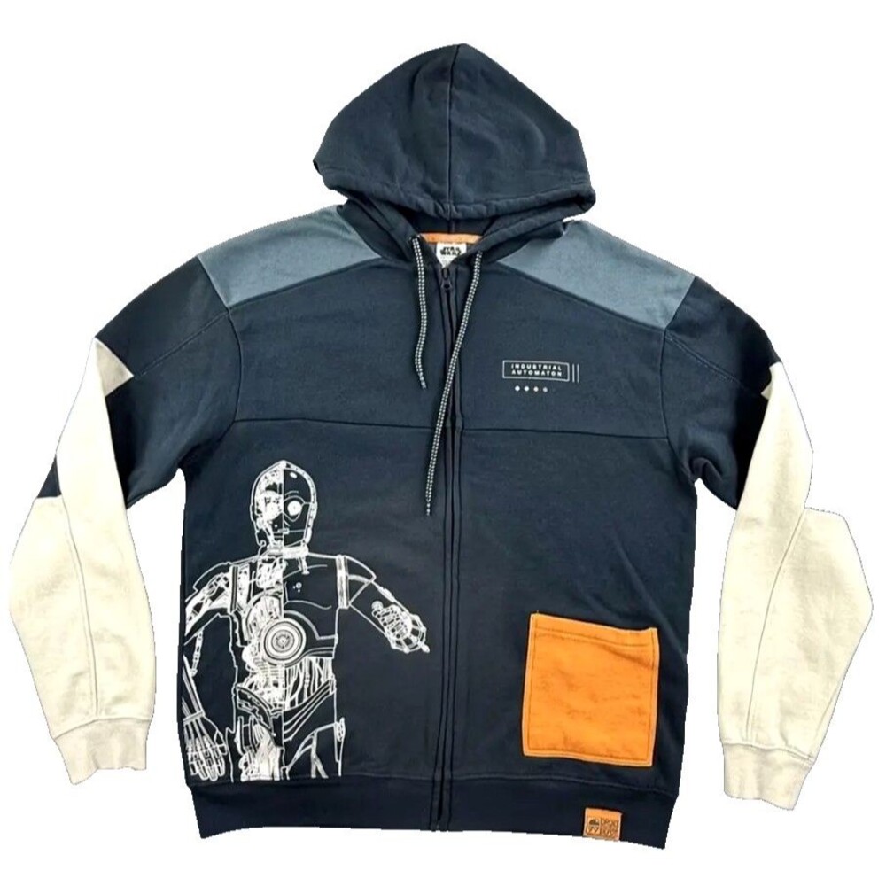Men's Star Wars Droid Depot C-3PO Hoodie Size L- Blue Colorblock Disney
